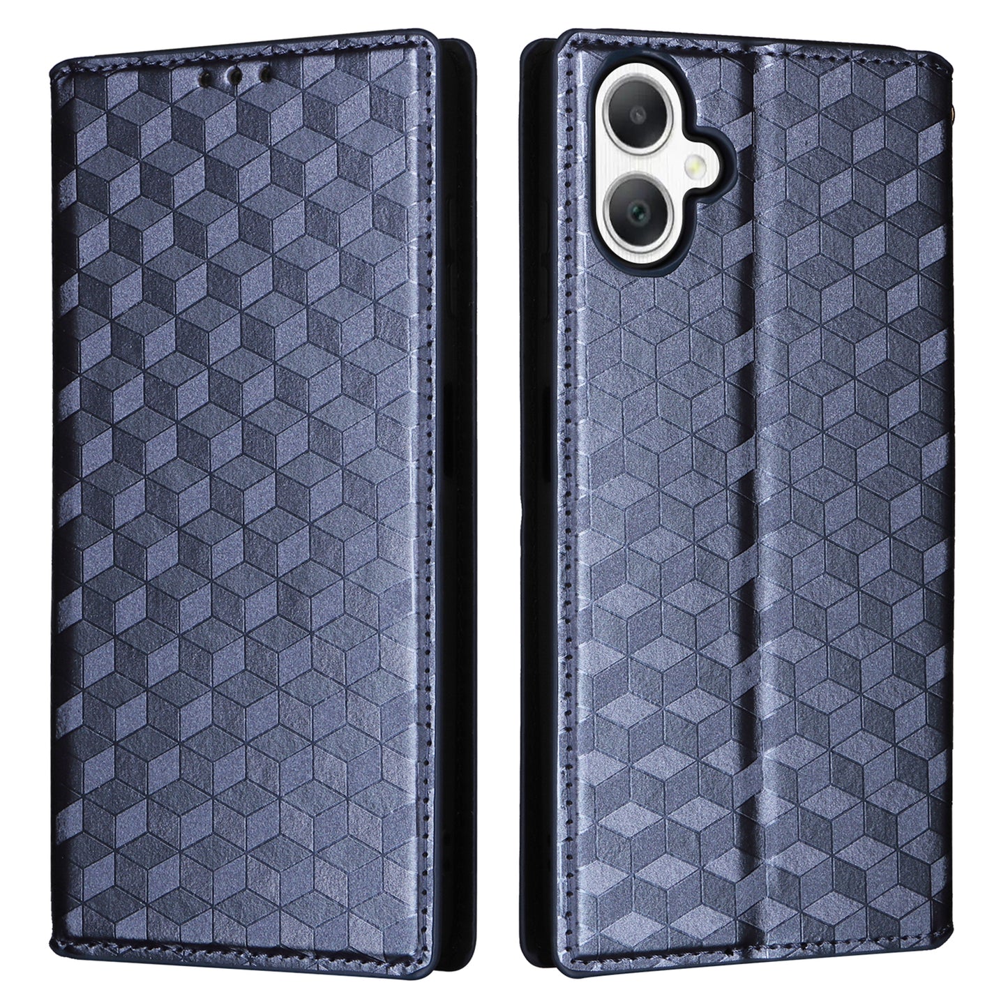 For Samsung Galaxy A06 Wallet Case Rhombus Imprinted Leather Phone Cover - Blue