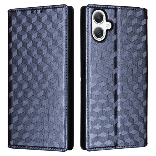 For Samsung Galaxy A06 Wallet Case Rhombus Imprinted Leather Phone Cover - Blue