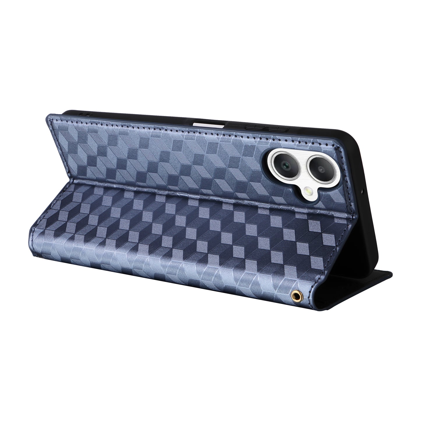 For Samsung Galaxy A06 Wallet Case Rhombus Imprinted Leather Phone Cover - Blue