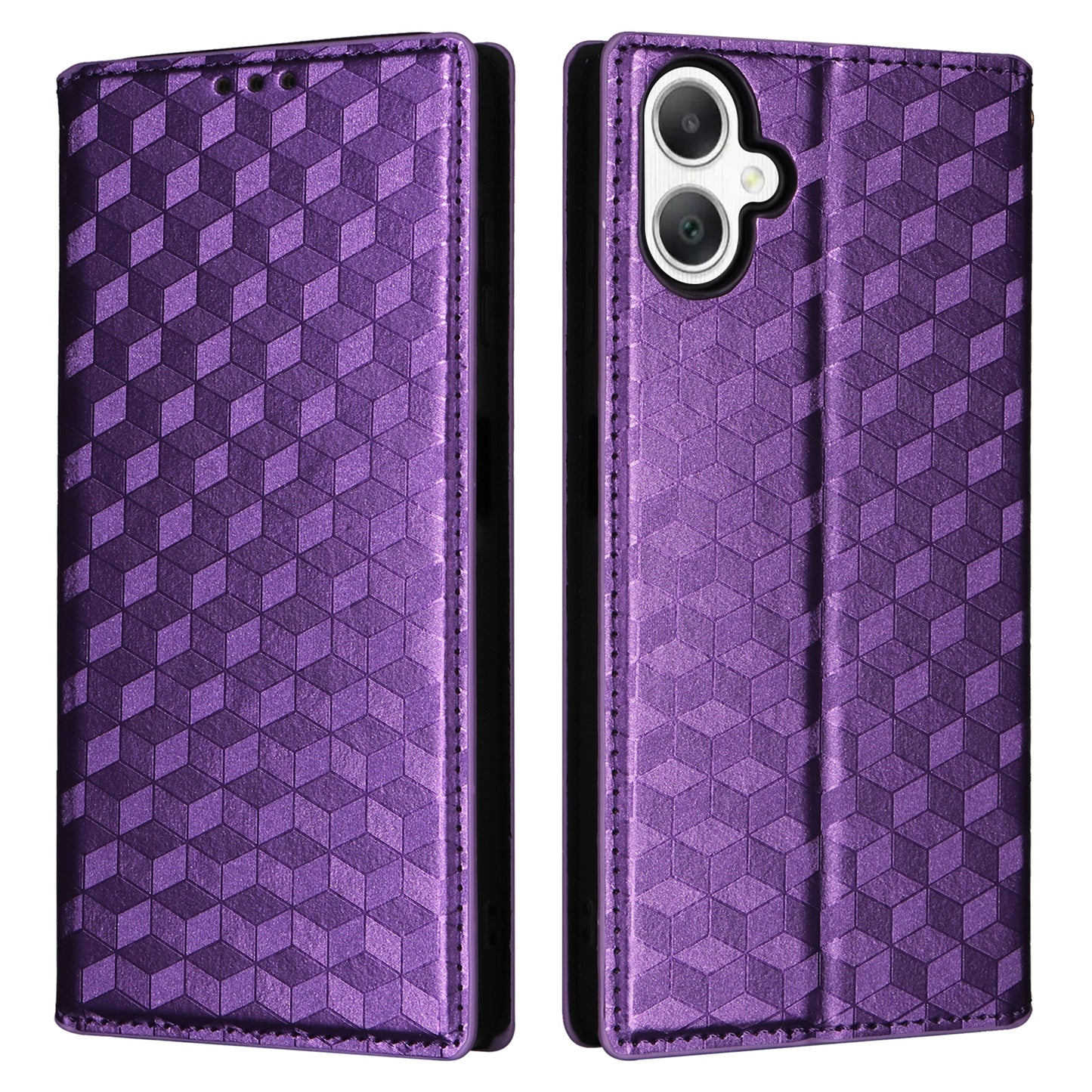 For Samsung Galaxy A06 Wallet Case Rhombus Imprinted Leather Phone Cover - Purple
