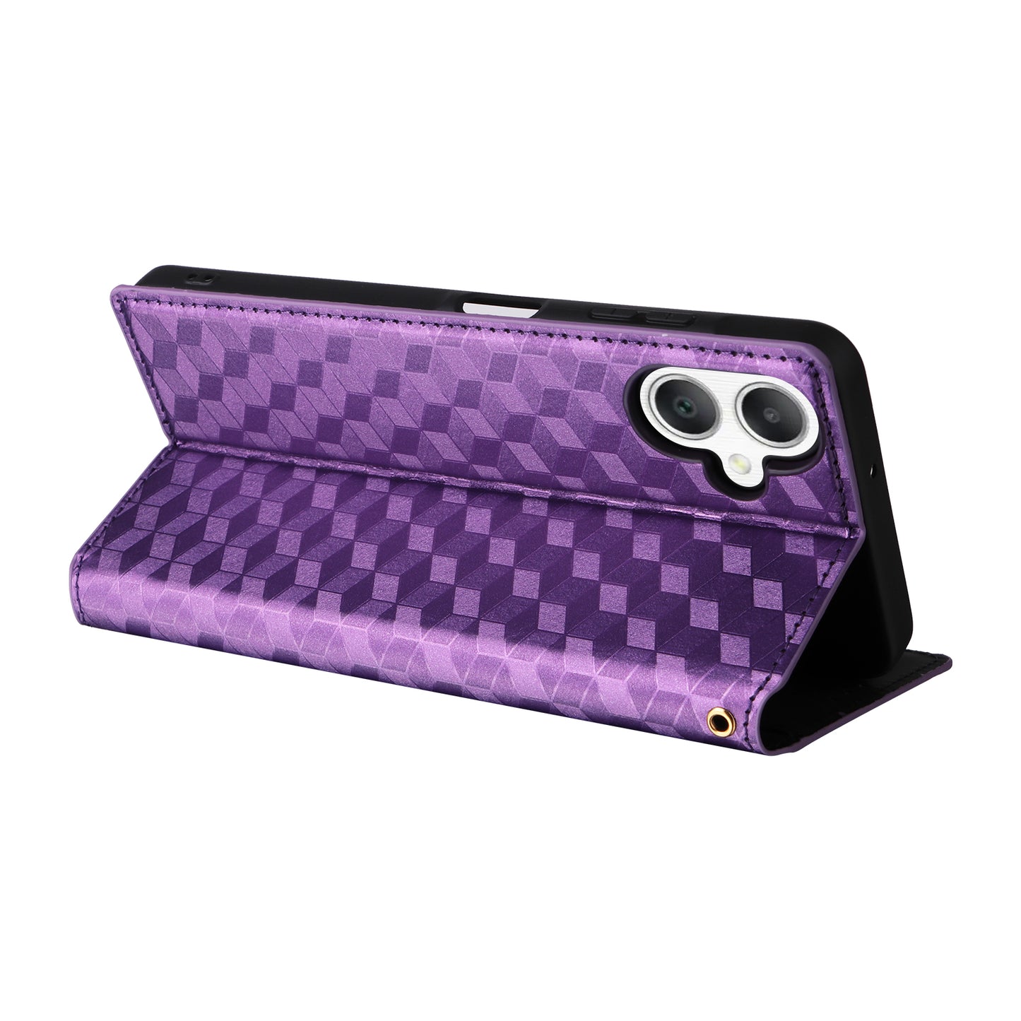 For Samsung Galaxy A06 Wallet Case Rhombus Imprinted Leather Phone Cover - Purple