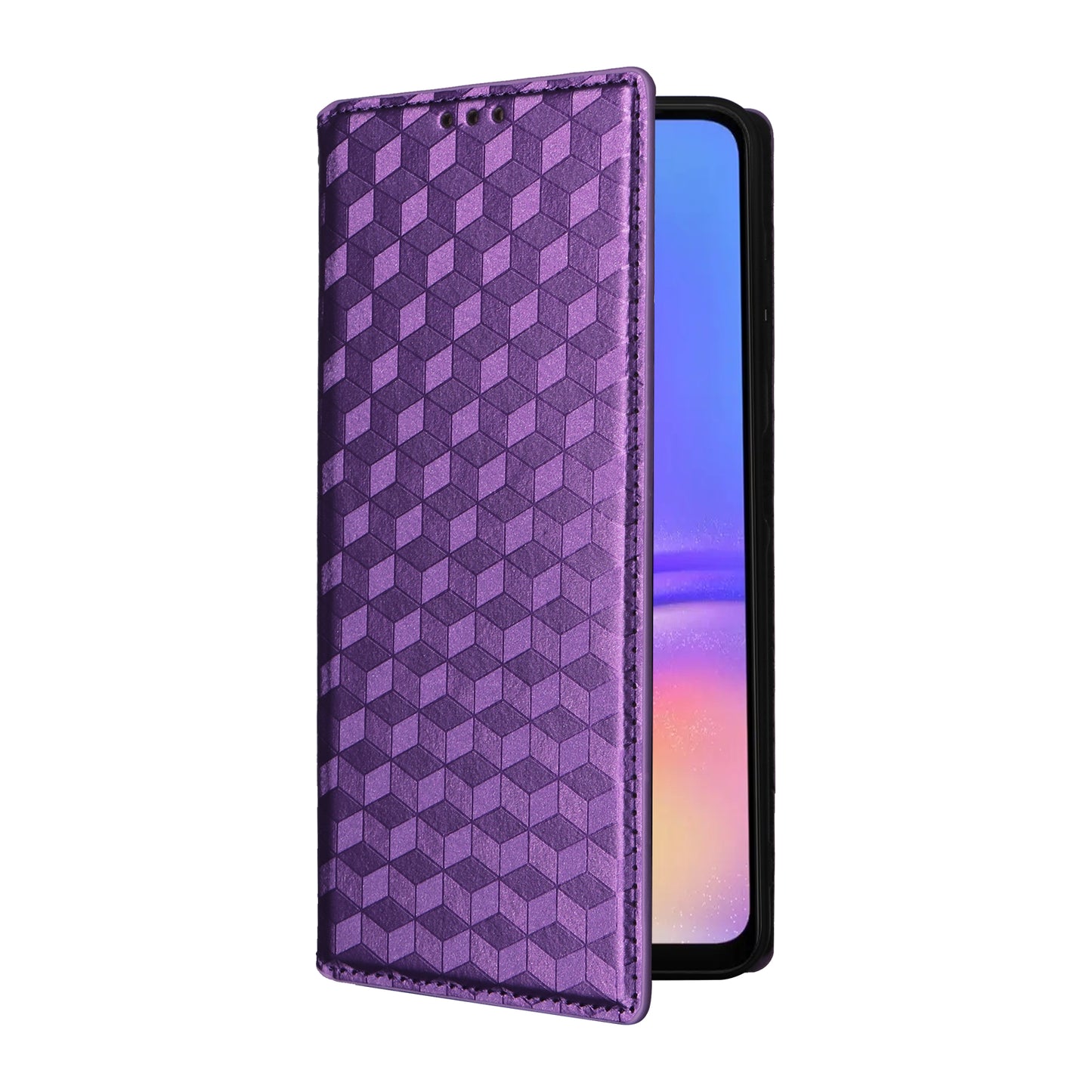 For Samsung Galaxy A06 Wallet Case Rhombus Imprinted Leather Phone Cover - Purple