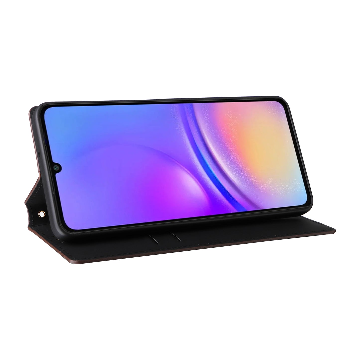 For Samsung Galaxy A06 Wallet Case Rhombus Imprinted Leather Phone Cover - Brown