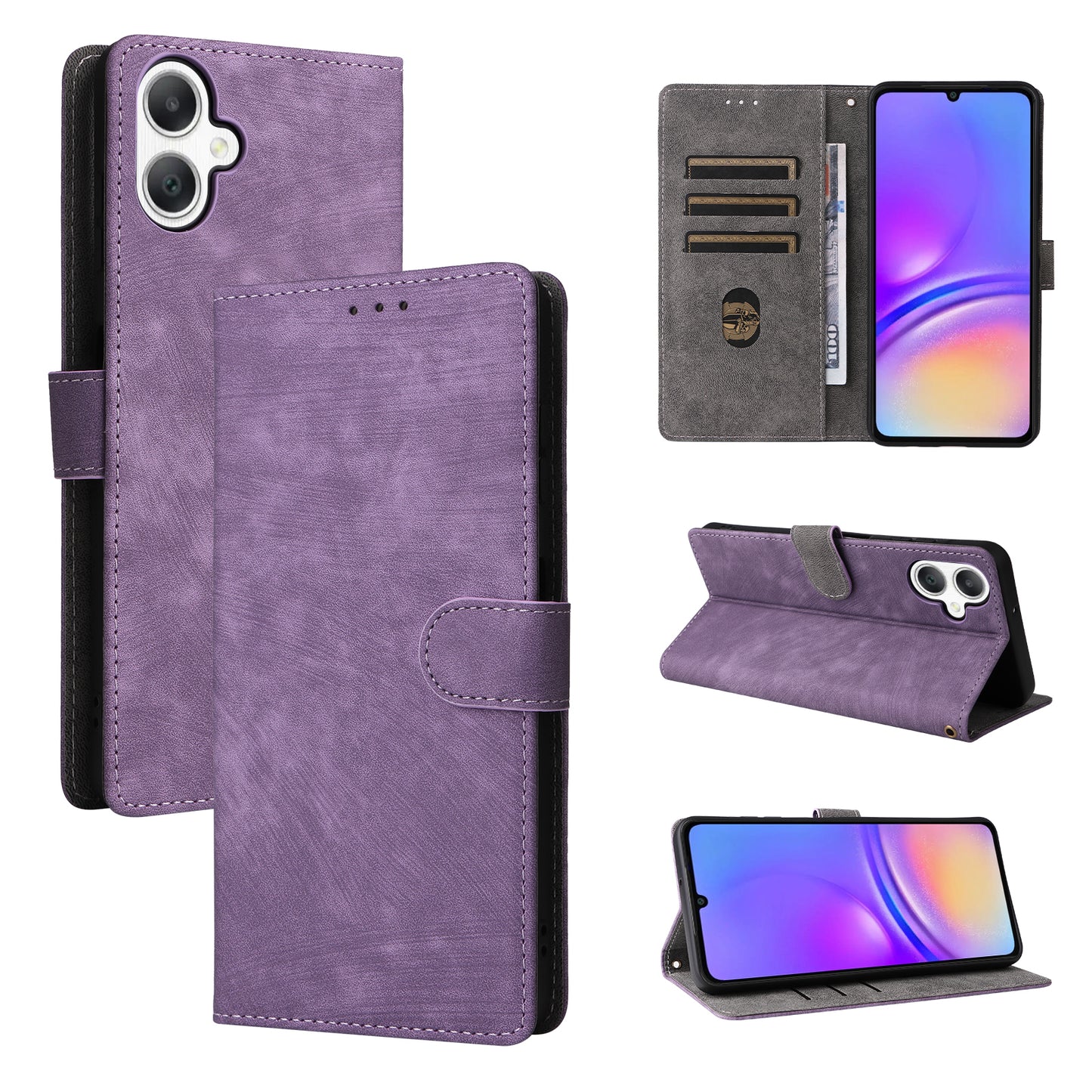 For Samsung Galaxy A06 Wallet Case RFID Blocking PU Leather Cover Stand View - Purple