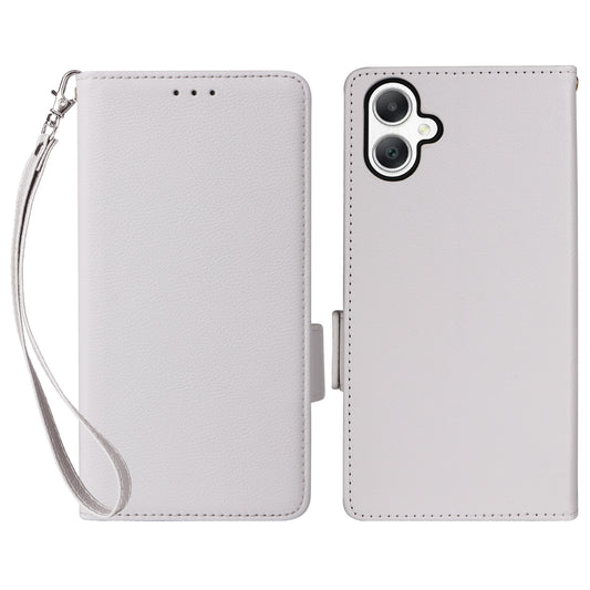 For Samsung Galaxy A06 Case Litchi Texture PU Leather Wallet Flip Phone Cover - White