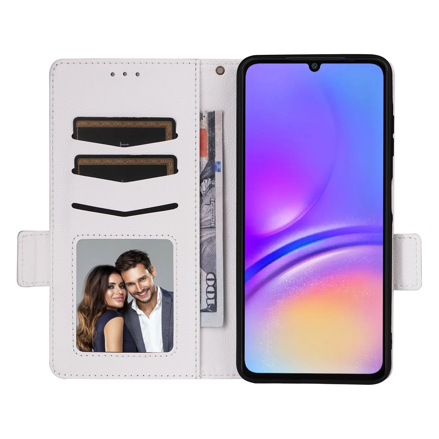 For Samsung Galaxy A06 Case Litchi Texture PU Leather Wallet Flip Phone Cover - White