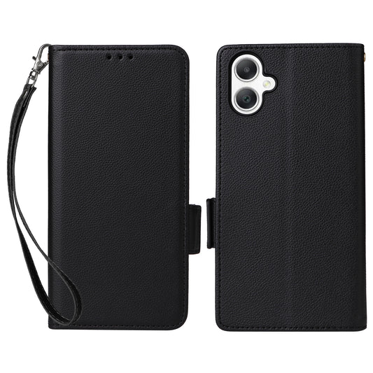 For Samsung Galaxy A06 Case Litchi Texture PU Leather Wallet Flip Phone Cover - Black