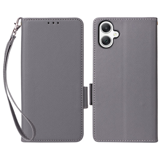 For Samsung Galaxy A06 Case Litchi Texture PU Leather Wallet Flip Phone Cover - Grey