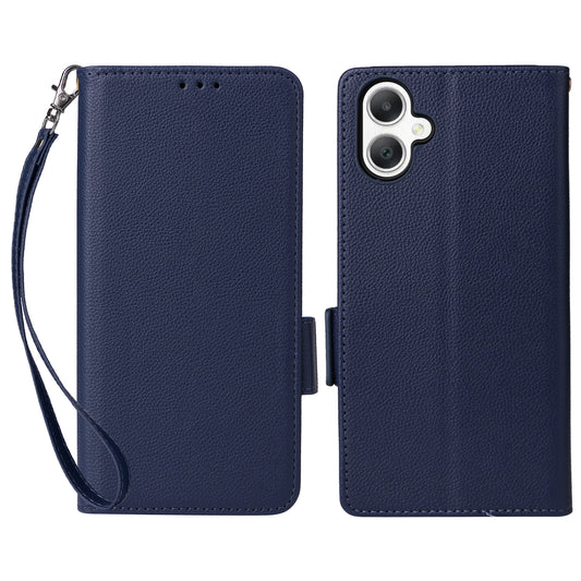 For Samsung Galaxy A06 Case Litchi Texture PU Leather Wallet Flip Phone Cover - Dark Blue