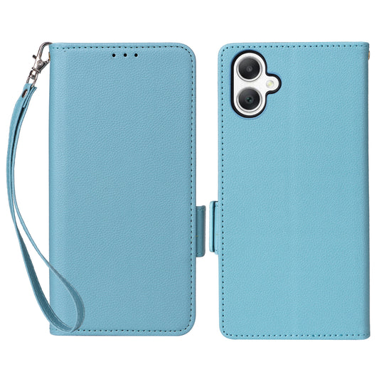 For Samsung Galaxy A06 Case Litchi Texture PU Leather Wallet Flip Phone Cover - Baby Blue
