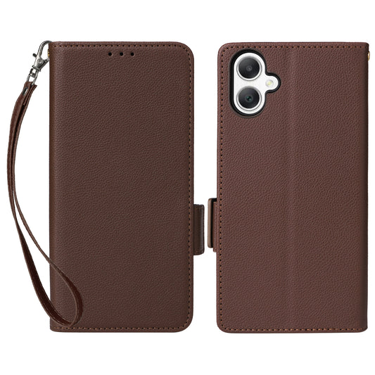 For Samsung Galaxy A06 Case Litchi Texture PU Leather Wallet Flip Phone Cover - Brown