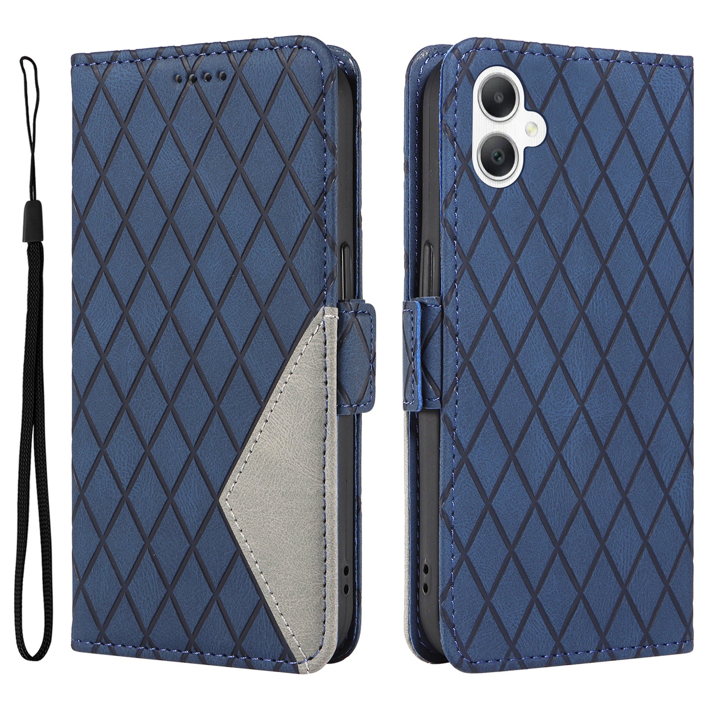 For Samsung Galaxy A06 Case Rhombus PU Leather Flip Phone Cover - Blue