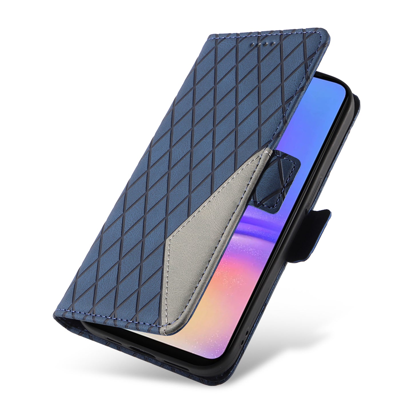 For Samsung Galaxy A06 Case Rhombus PU Leather Flip Phone Cover - Blue