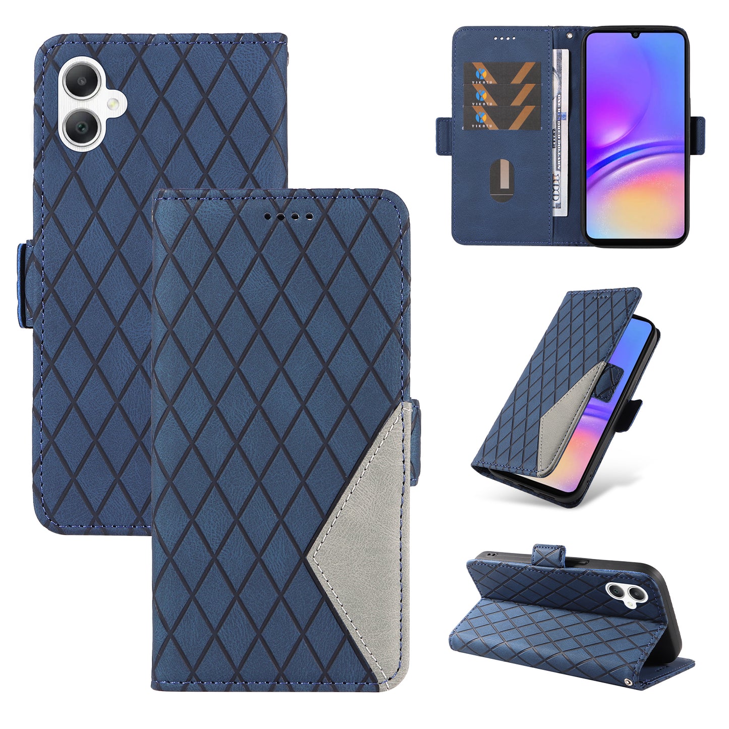 For Samsung Galaxy A06 Case Rhombus PU Leather Flip Phone Cover - Blue