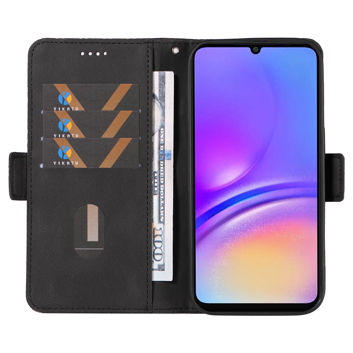 For Samsung Galaxy A06 Case Rhombus PU Leather Flip Phone Cover - Black