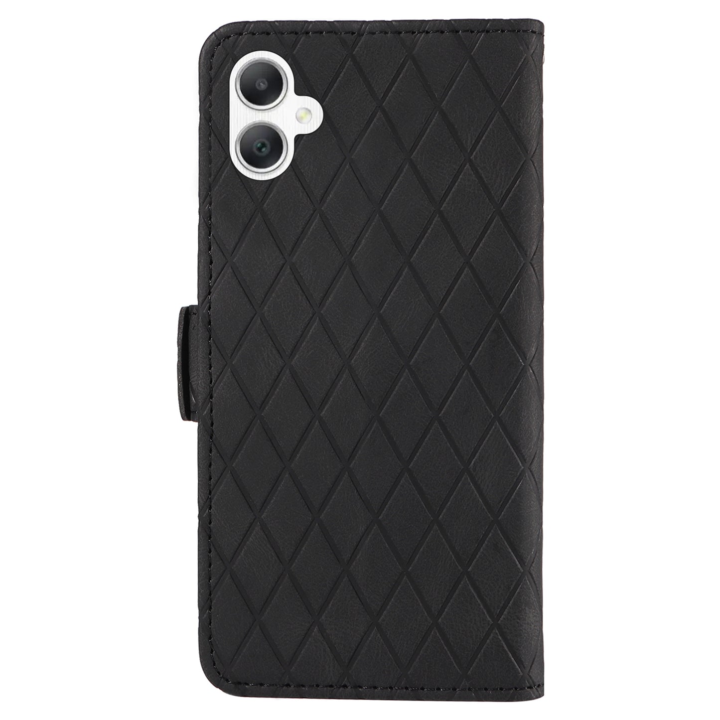 For Samsung Galaxy A06 Case Rhombus PU Leather Flip Phone Cover - Black