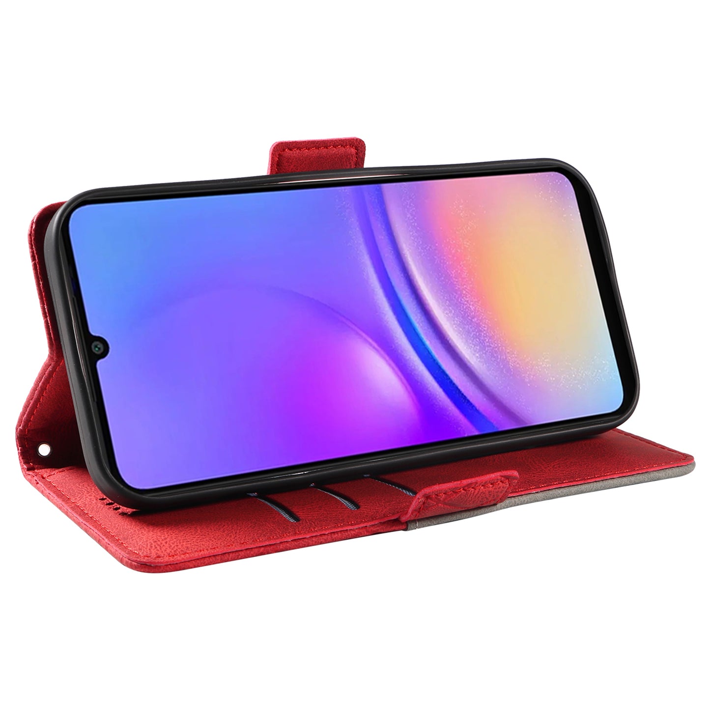 For Samsung Galaxy A06 Case Rhombus PU Leather Flip Phone Cover - Red