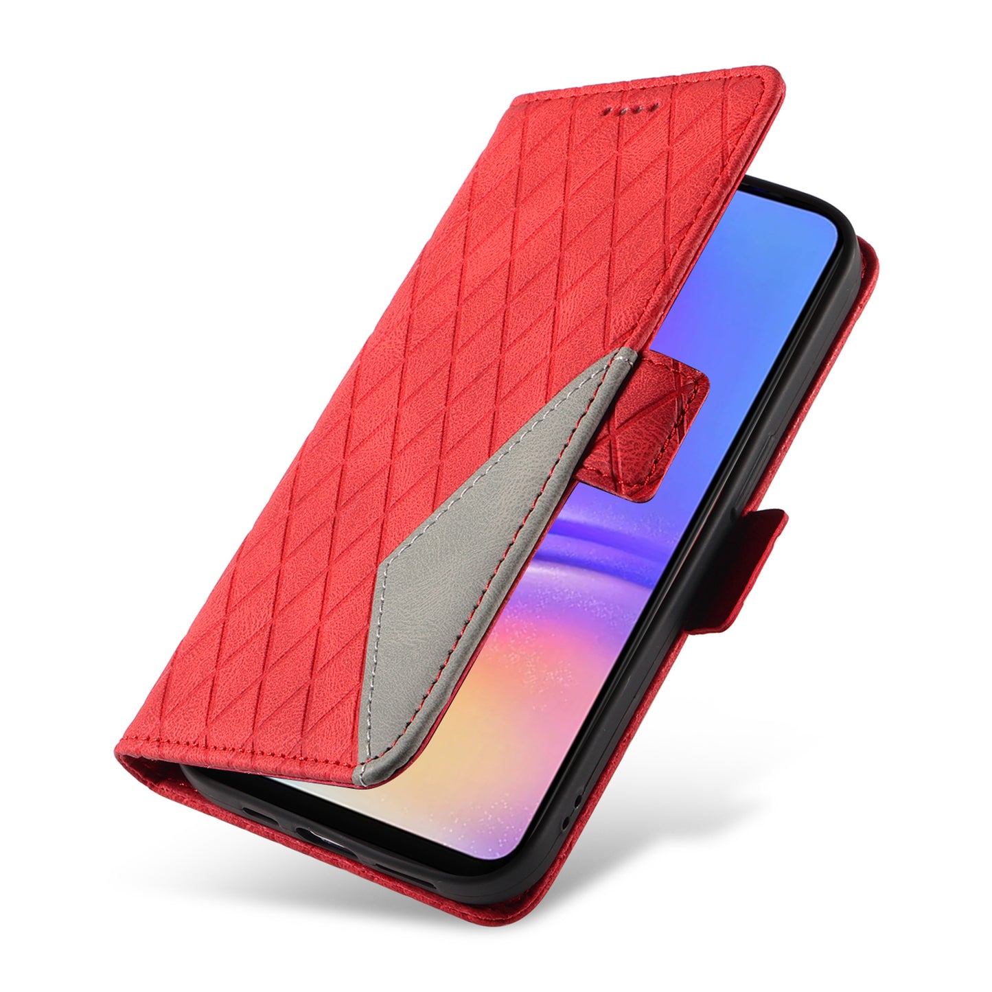 For Samsung Galaxy A06 Case Rhombus PU Leather Flip Phone Cover - Red