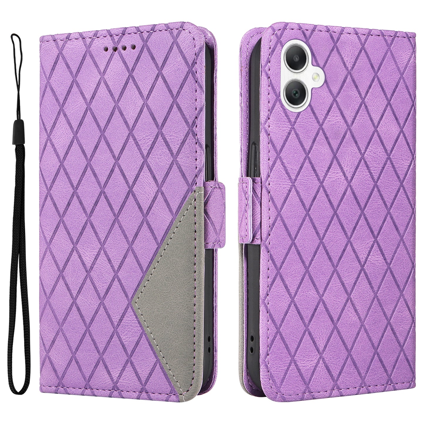 For Samsung Galaxy A06 Case Rhombus PU Leather Flip Phone Cover - Light Purple