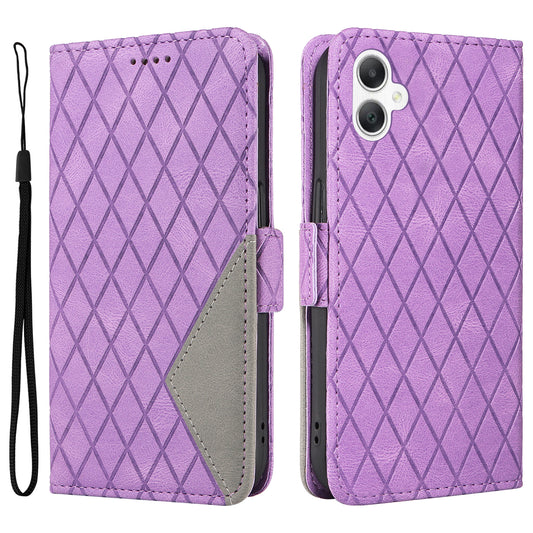 For Samsung Galaxy A06 Case Rhombus PU Leather Flip Phone Cover - Light Purple