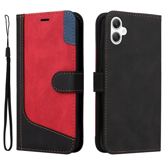 For Samsung Galaxy A06 Case Flip Wallet Leather Phone Cover 3 Color Splicing - Black