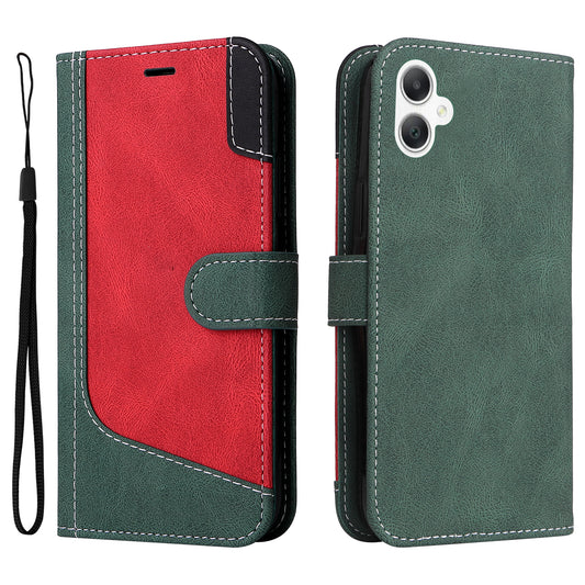 For Samsung Galaxy A06 Case Flip Wallet Leather Phone Cover 3 Color Splicing - Green