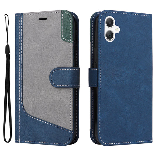 For Samsung Galaxy A06 Case Flip Wallet Leather Phone Cover 3 Color Splicing - Blue