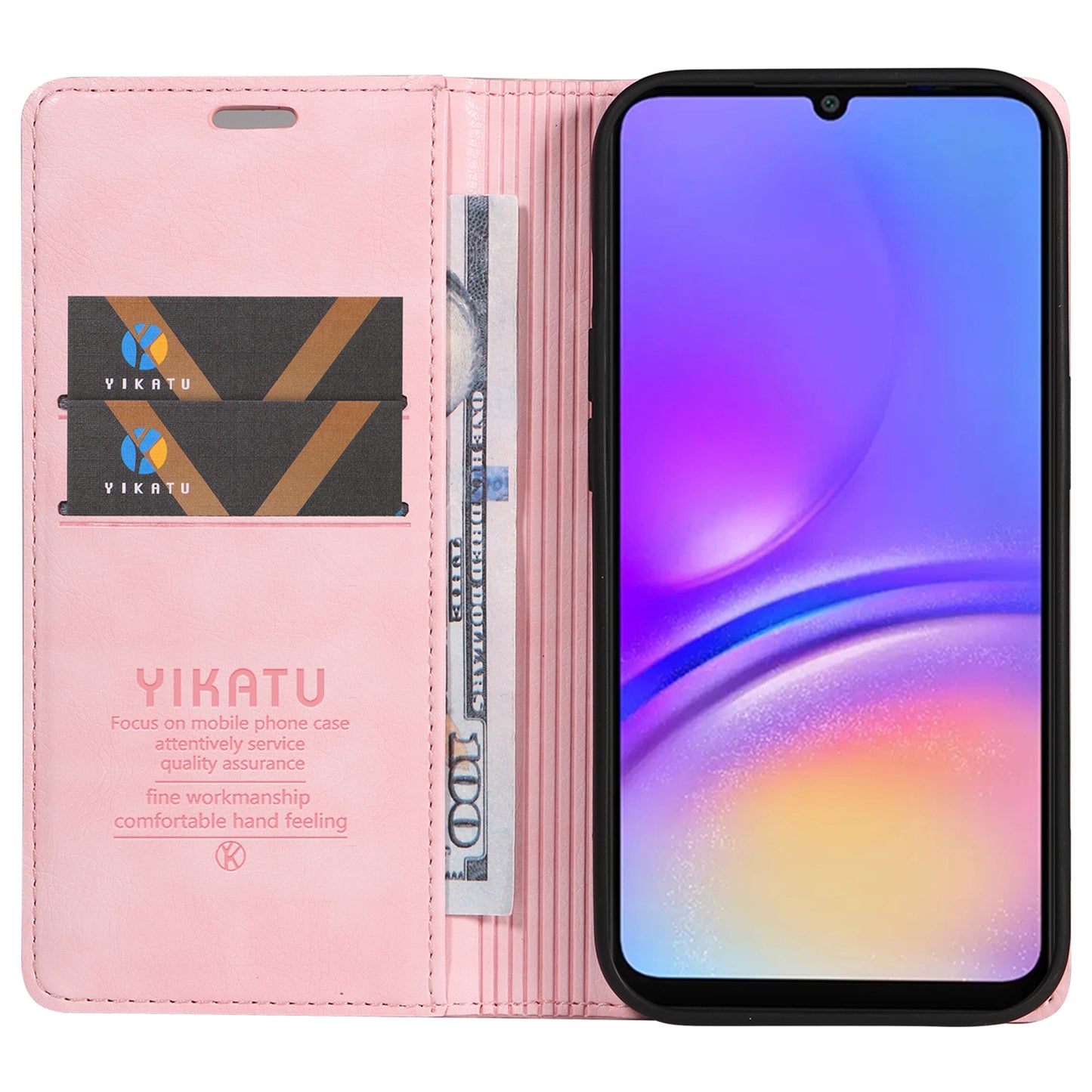 YIKATU YK-006 For Samsung Galaxy A06 Case Wallet Litchi Grain Leather Phone Cover Magnetic Auto-Absorbed - Pink