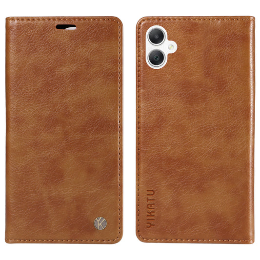 YIKATU YK-006 For Samsung Galaxy A06 Case Wallet Litchi Grain Leather Phone Cover Magnetic Auto-Absorbed - Brown
