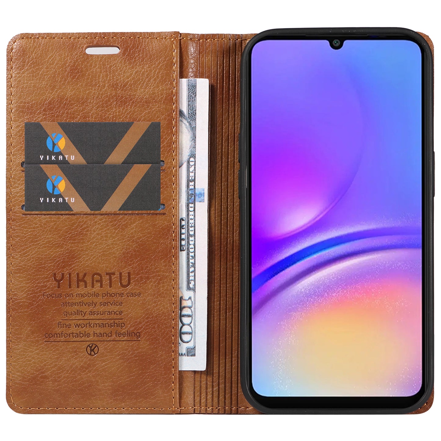 YIKATU YK-006 For Samsung Galaxy A06 Case Wallet Litchi Grain Leather Phone Cover Magnetic Auto-Absorbed - Brown