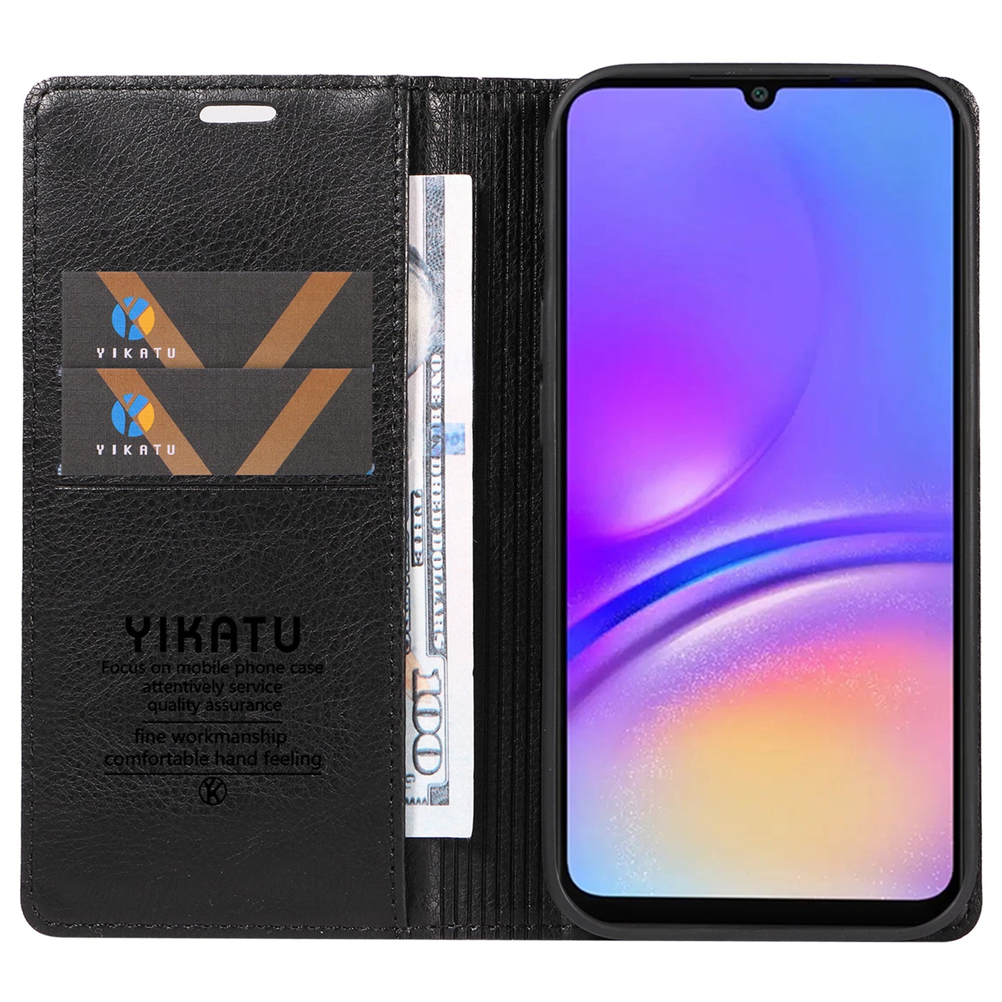 YIKATU YK-006 For Samsung Galaxy A06 Case Wallet Litchi Grain Leather Phone Cover Magnetic Auto-Absorbed - Black