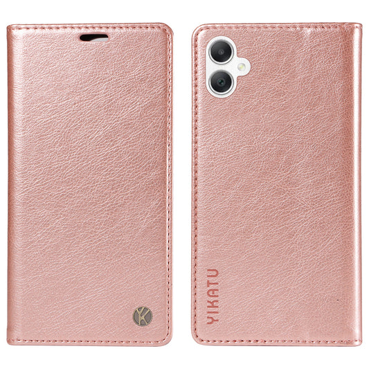 YIKATU YK-006 For Samsung Galaxy A06 Case Wallet Litchi Grain Leather Phone Cover Magnetic Auto-Absorbed - Rose Gold