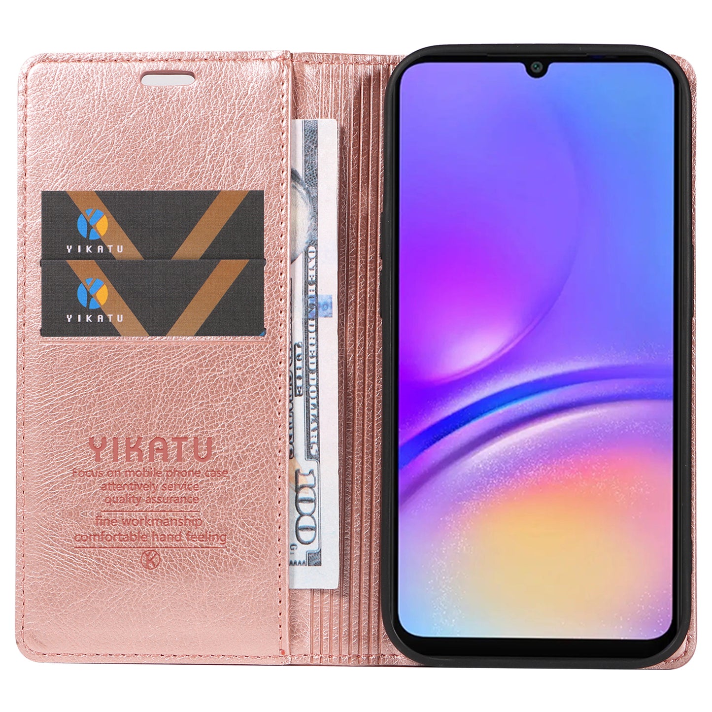 YIKATU YK-006 For Samsung Galaxy A06 Case Wallet Litchi Grain Leather Phone Cover Magnetic Auto-Absorbed - Rose Gold
