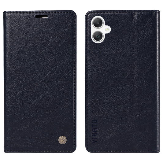 YIKATU YK-006 For Samsung Galaxy A06 Case Wallet Litchi Grain Leather Phone Cover Magnetic Auto-Absorbed - Navy Blue