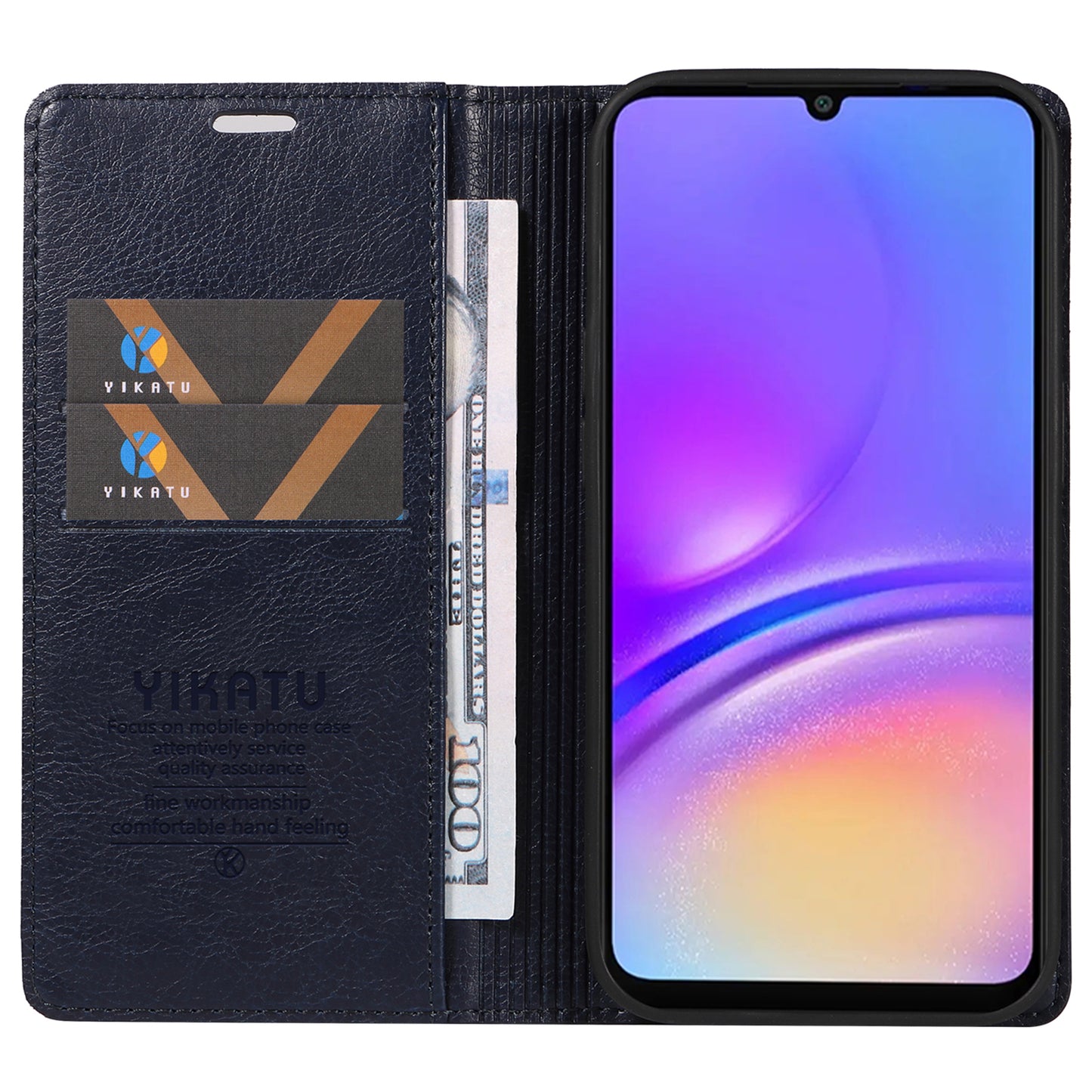 YIKATU YK-006 For Samsung Galaxy A06 Case Wallet Litchi Grain Leather Phone Cover Magnetic Auto-Absorbed - Navy Blue