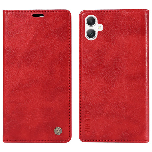YIKATU YK-006 For Samsung Galaxy A06 Case Wallet Litchi Grain Leather Phone Cover Magnetic Auto-Absorbed - Red