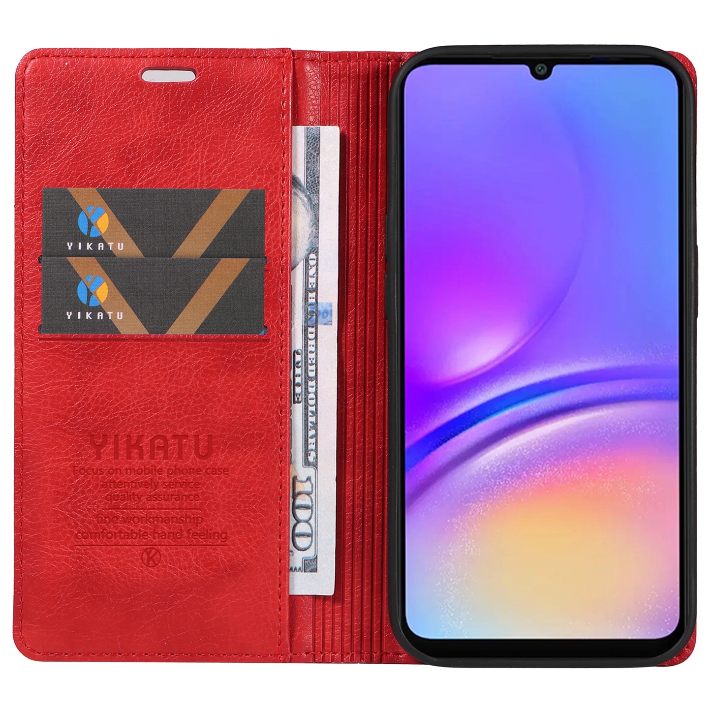 YIKATU YK-006 For Samsung Galaxy A06 Case Wallet Litchi Grain Leather Phone Cover Magnetic Auto-Absorbed - Red