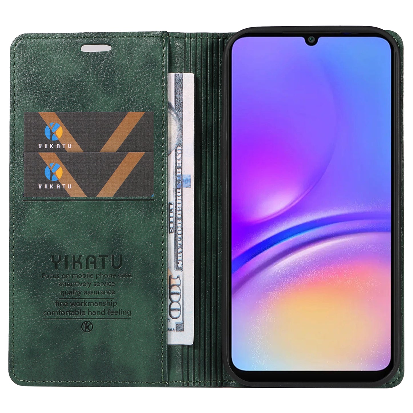 YIKATU YK-006 For Samsung Galaxy A06 Case Wallet Litchi Grain Leather Phone Cover Magnetic Auto-Absorbed - Green