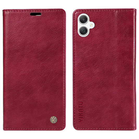 YIKATU YK-006 For Samsung Galaxy A06 Case Wallet Litchi Grain Leather Phone Cover Magnetic Auto-Absorbed - Wine Red