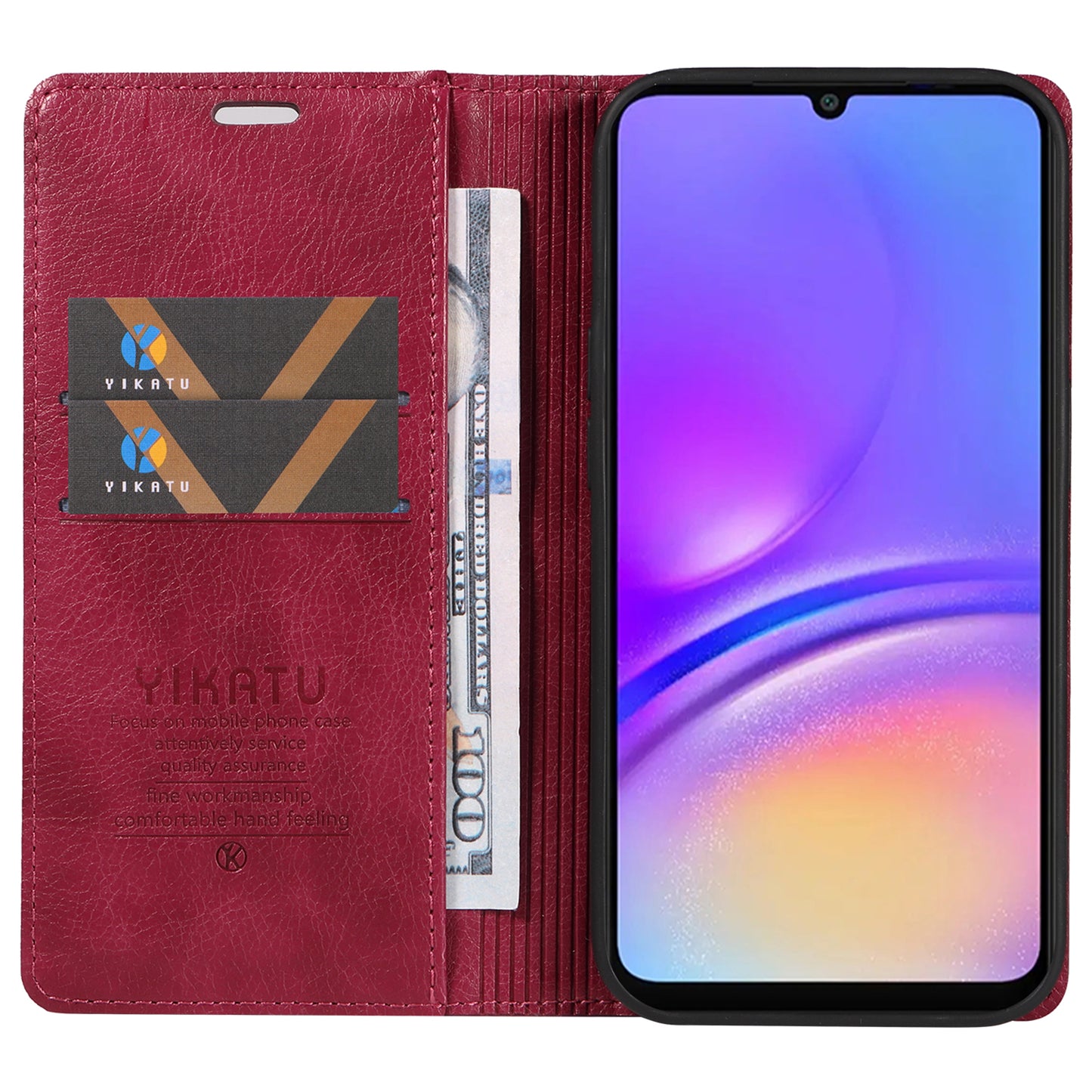 YIKATU YK-006 For Samsung Galaxy A06 Case Wallet Litchi Grain Leather Phone Cover Magnetic Auto-Absorbed - Wine Red