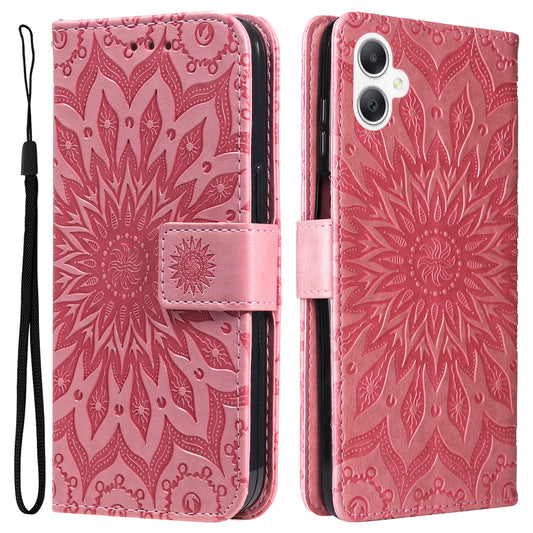 KT Imprinting Flower Series-1 For Samsung Galaxy A06 Case Sunflower Leather Wallet Folio Phone Cover - Pink