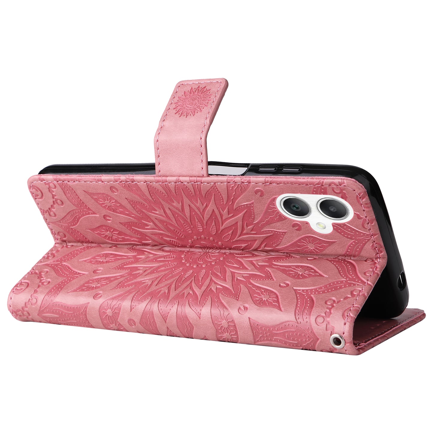 KT Imprinting Flower Series-1 For Samsung Galaxy A06 Case Sunflower Leather Wallet Folio Phone Cover - Pink