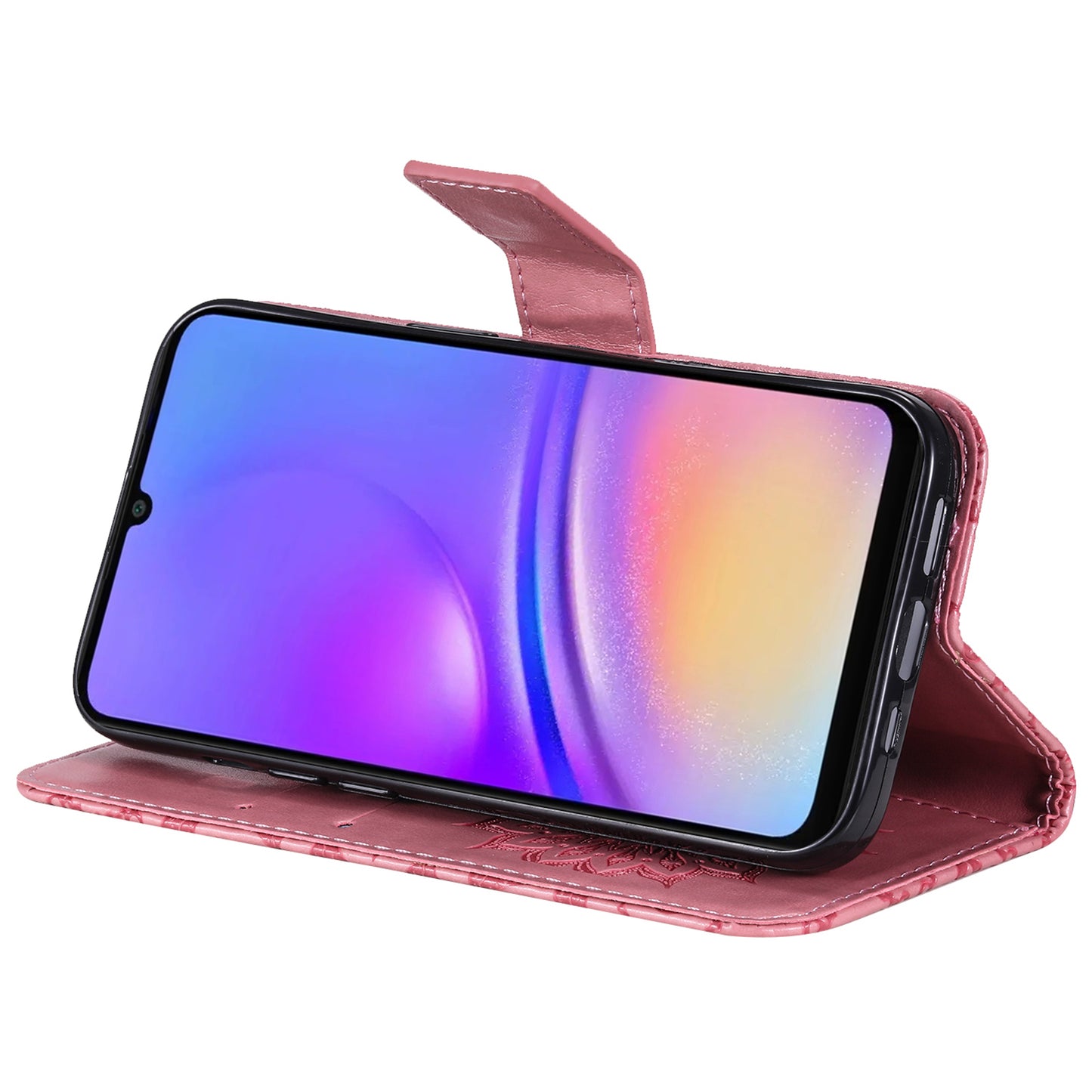 KT Imprinting Flower Series-1 For Samsung Galaxy A06 Case Sunflower Leather Wallet Folio Phone Cover - Pink