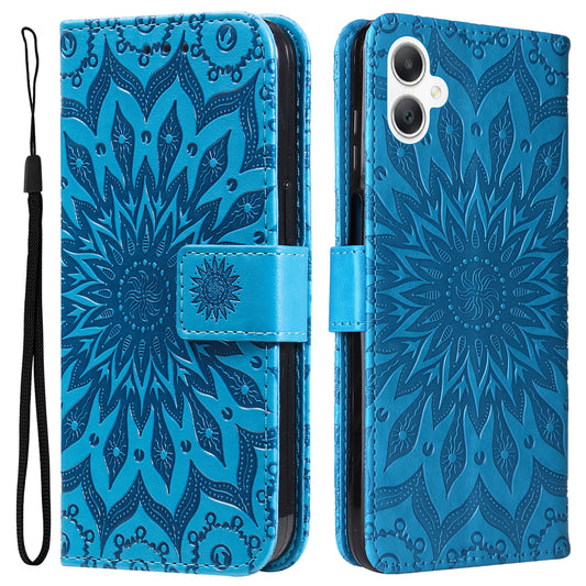 KT Imprinting Flower Series-1 For Samsung Galaxy A06 Case Sunflower Leather Wallet Folio Phone Cover - Blue