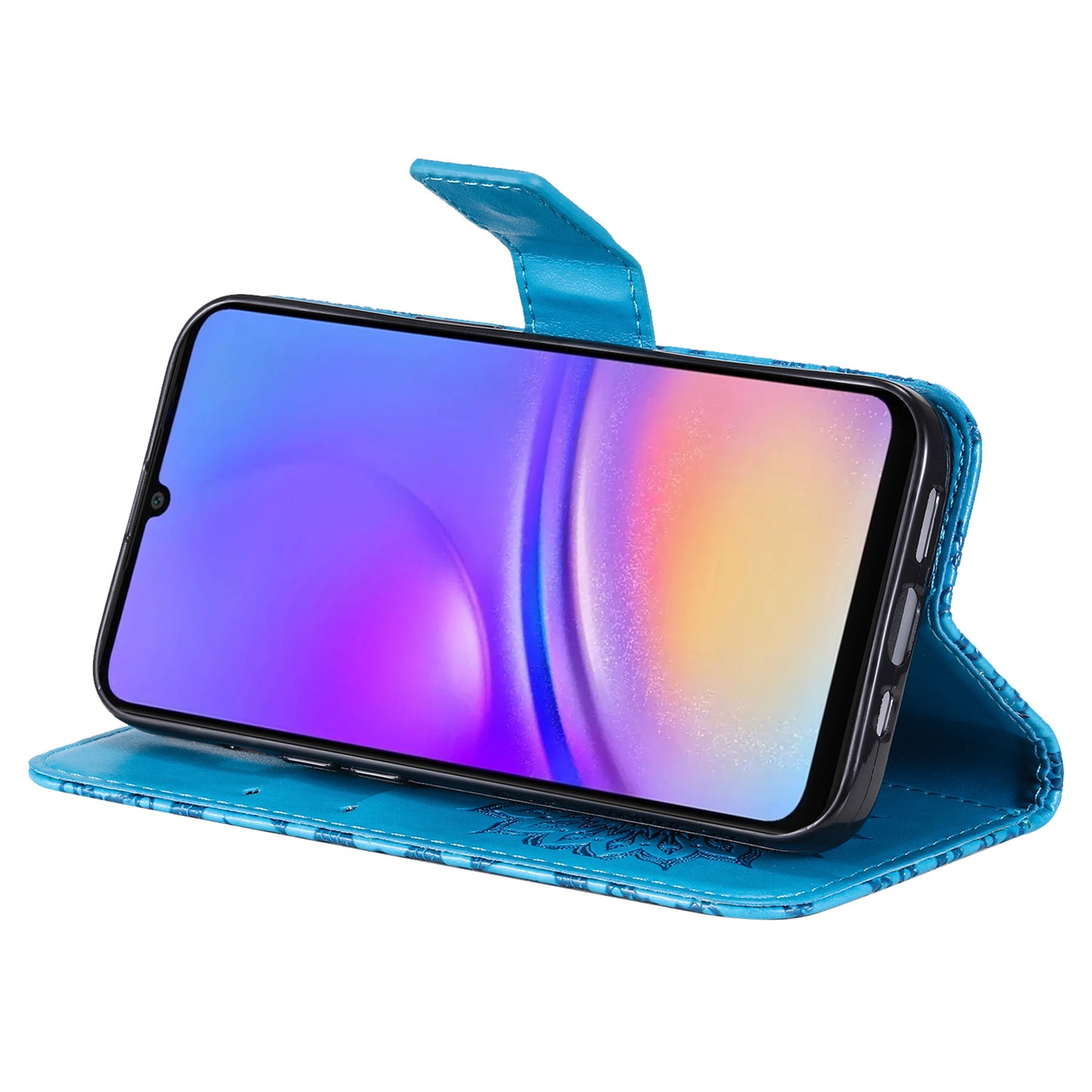 KT Imprinting Flower Series-1 For Samsung Galaxy A06 Case Sunflower Leather Wallet Folio Phone Cover - Blue