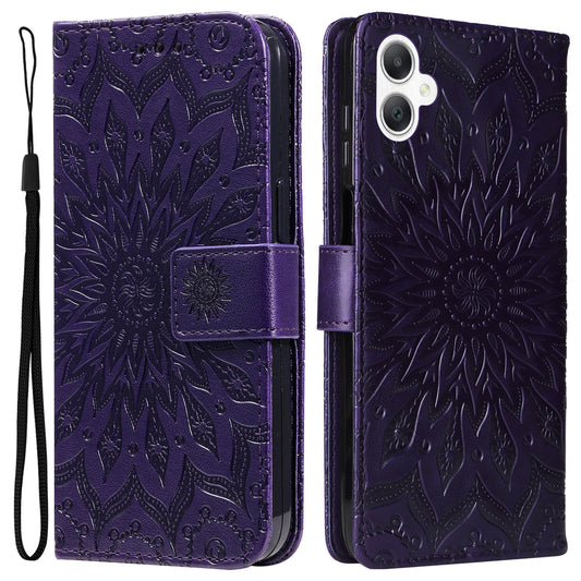 KT Imprinting Flower Series-1 For Samsung Galaxy A06 Case Sunflower Leather Wallet Folio Phone Cover - Purple