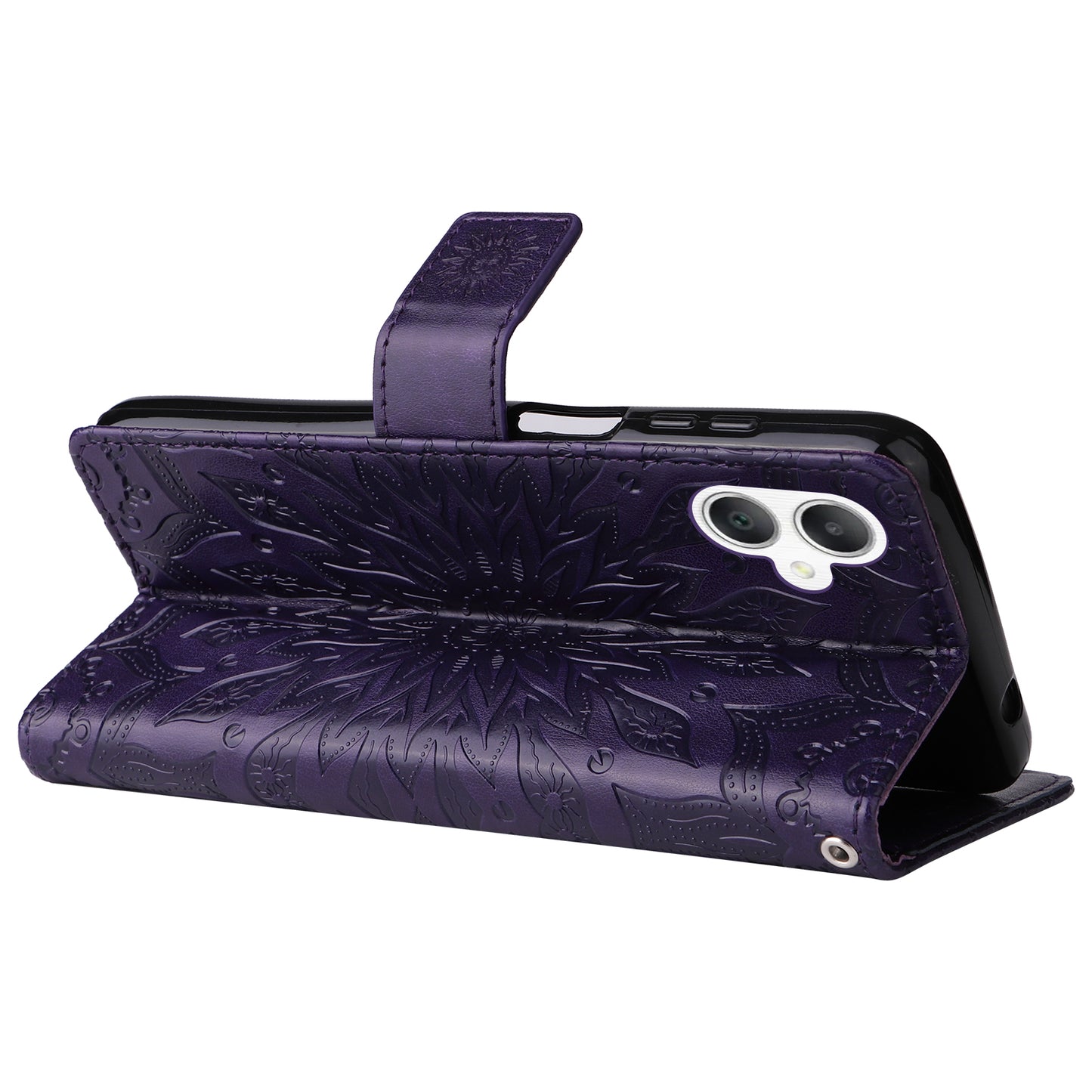 KT Imprinting Flower Series-1 For Samsung Galaxy A06 Case Sunflower Leather Wallet Folio Phone Cover - Purple