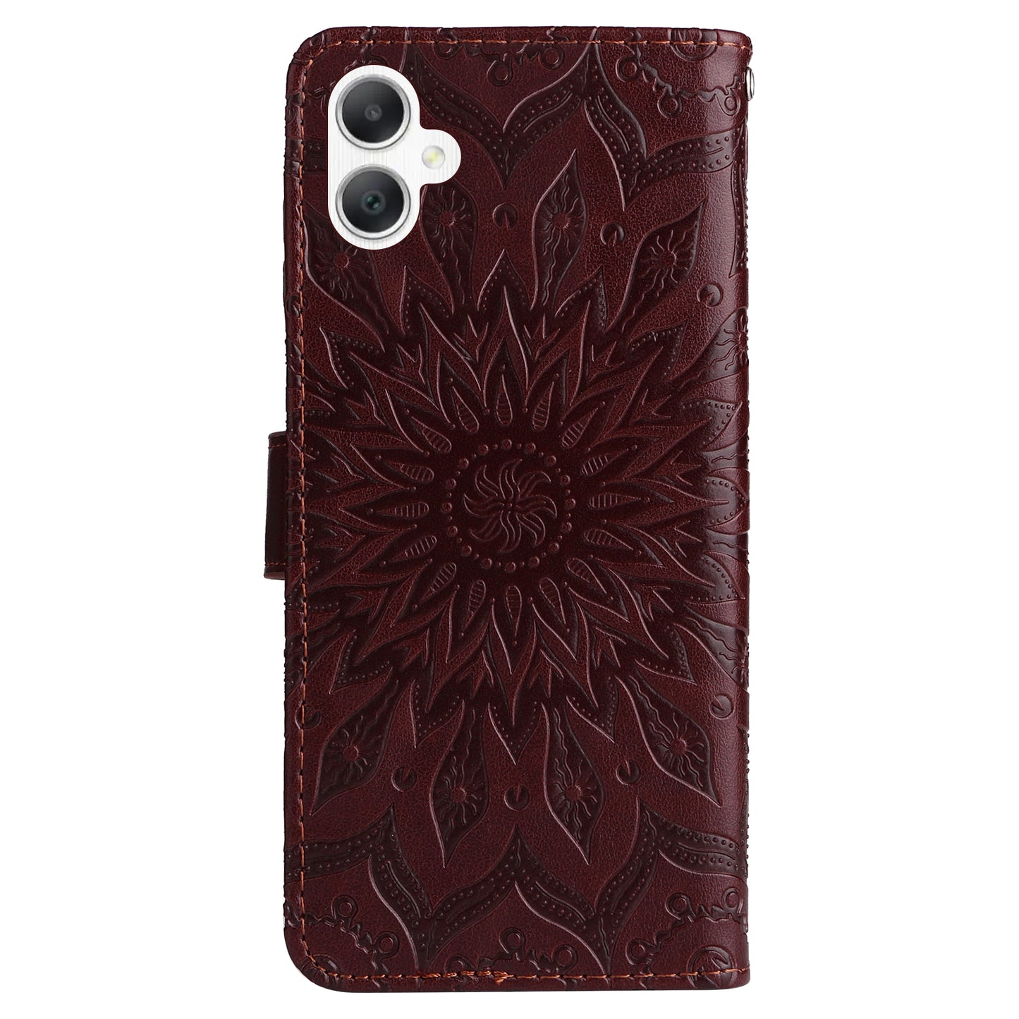 KT Imprinting Flower Series-1 For Samsung Galaxy A06 Case Sunflower Leather Wallet Folio Phone Cover - Brown
