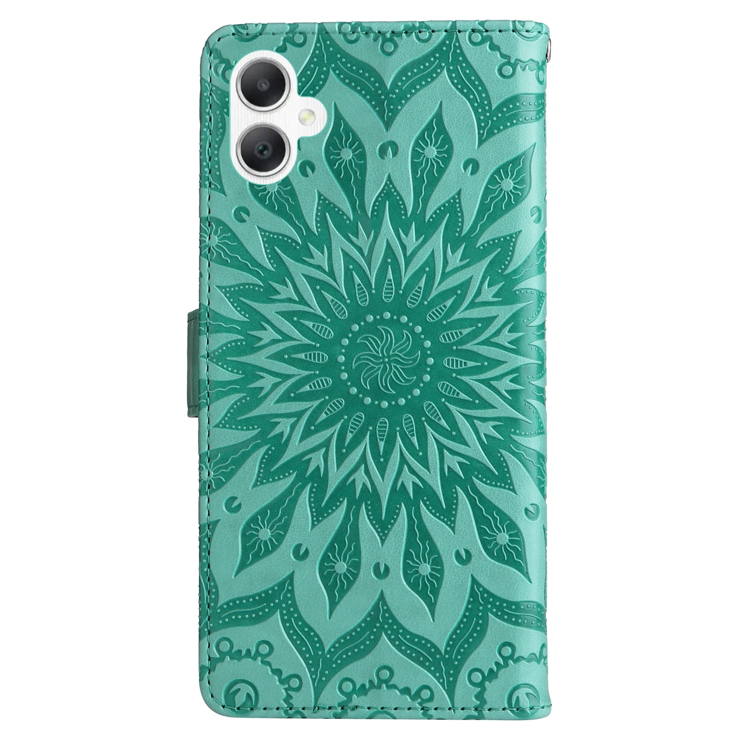 KT Imprinting Flower Series-1 For Samsung Galaxy A06 Case Sunflower Leather Wallet Folio Phone Cover - Green
