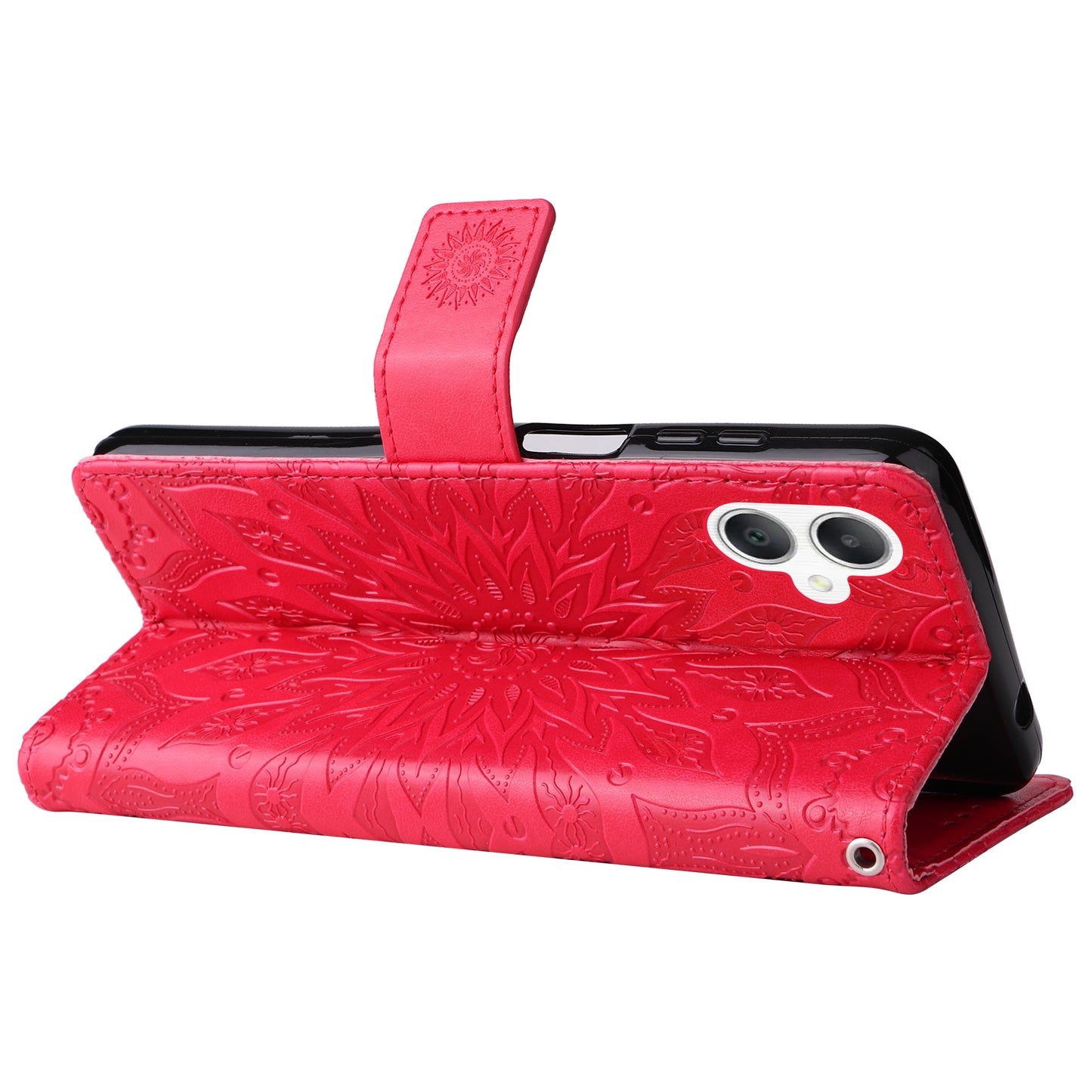 KT Imprinting Flower Series-1 For Samsung Galaxy A06 Case Sunflower Leather Wallet Folio Phone Cover - Red